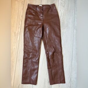 Aritzia Wilfred Faux Leather Cognac Pants Size 4